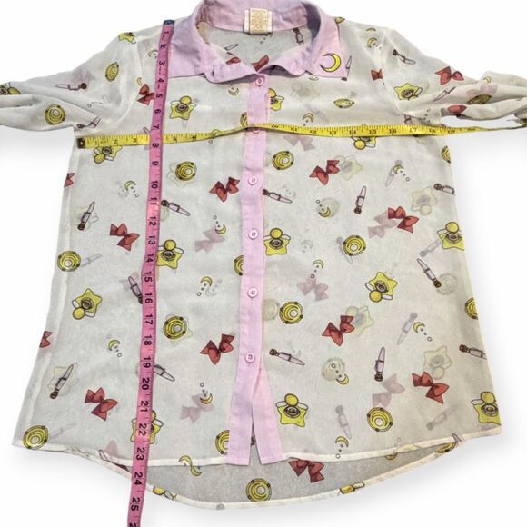 SAILOR MOON Women’s White Pink Long Sleeve Allover Print Button Up Blouse Medium - Picture 7 of 8